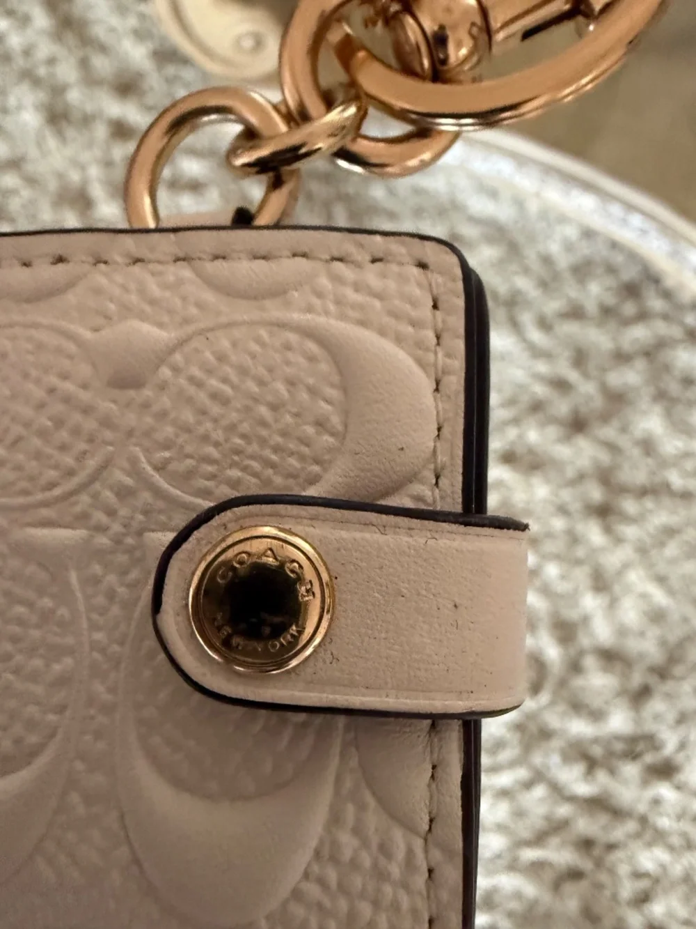 Coach Signature C Photo Book Bag Charm Keychain in Signature Canvas Chalk